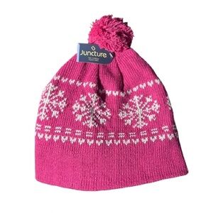 Juncture Pink Knit Beanie with Pom-Pom